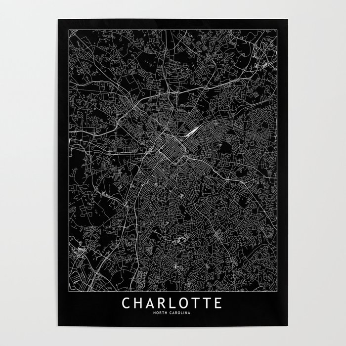 Charlotte Black Map Poster