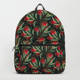 Pohutukawa - Red / Natural Green Backpack | Branch, Flower, Drawing, Rata, Tree, Floral, Pohutukawa, Newzealand, Christmas, Stamens 