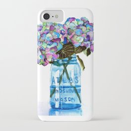 Watercolor Hydrangeas in Blue Mason Jar iPhone Case