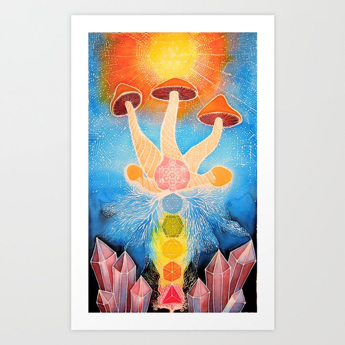 Mushroom Chakra Crystal Tapestry Rainbow Psychedelic Sacred