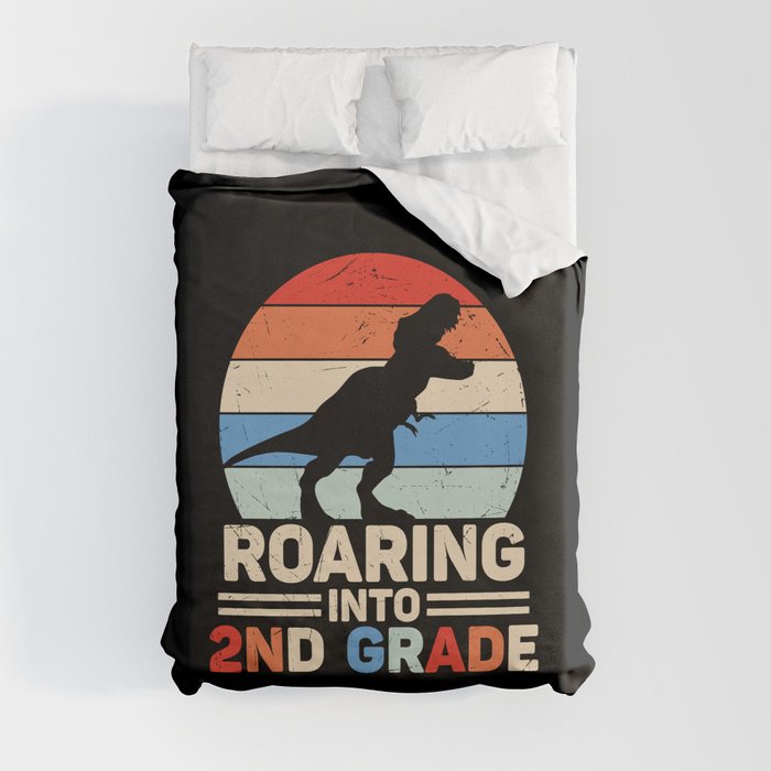 Roaring Into 2nd Grade Vintage Dinosaur Duvet Cover