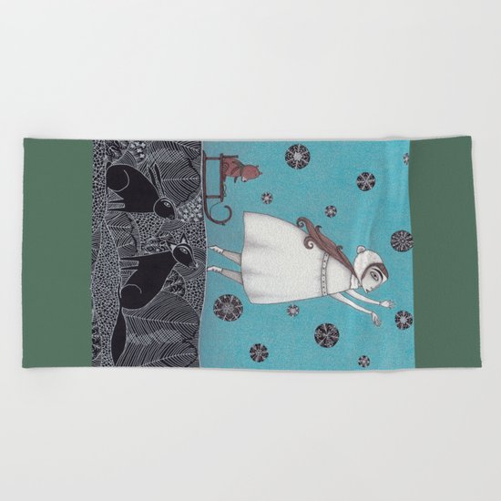 Between the Woods and Frozen Lake Beach Towel