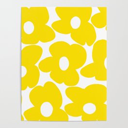 Large Yellow Retro Flowers on White Background #decor #society6 #buyart Poster