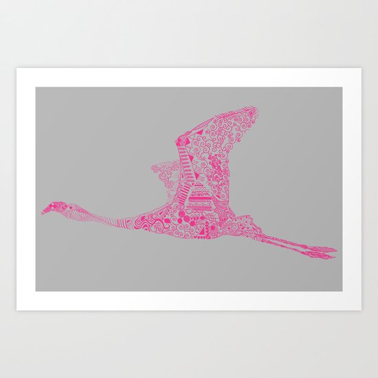 Fuchsia Flamingo_grey Art Print
