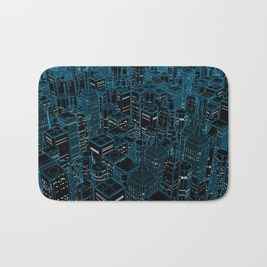 Night light city / Lineart city in blue Bath Mat