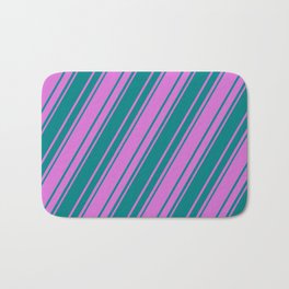 [ Thumbnail: Orchid and Teal Colored Stripes/Lines Pattern Bath Mat ]