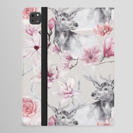 Pink Flower Deer Pattern iPad Folio Case