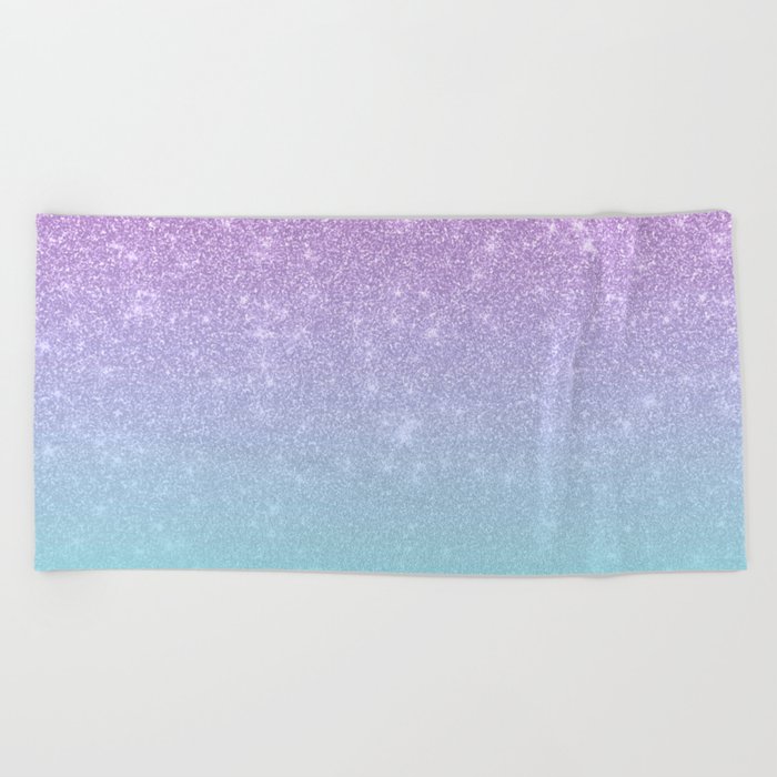 Girly Purple Blue Glitter Ombre Gradient Beach Towel