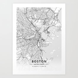 Boston, United States - Light Map Art Print