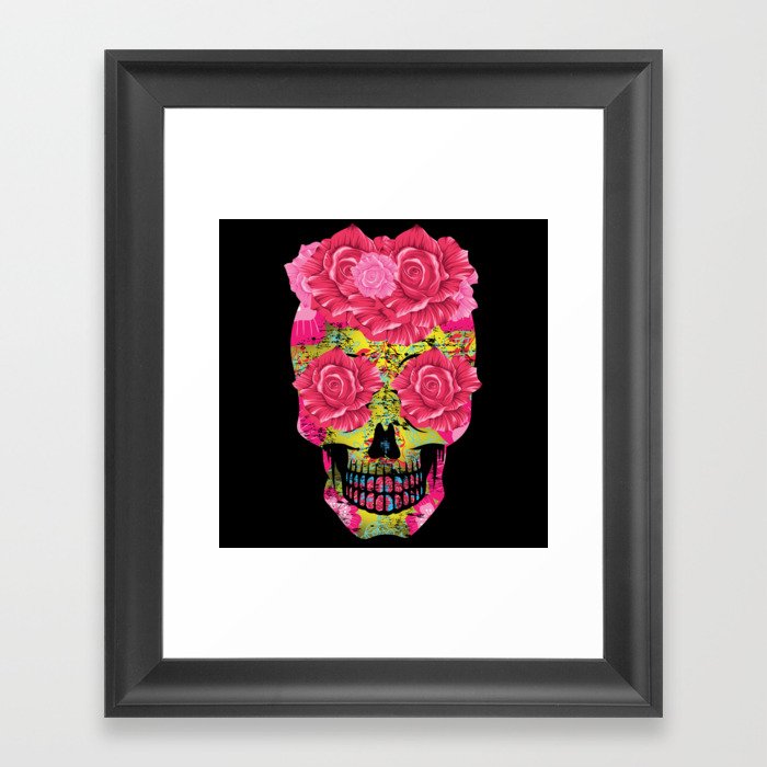 Floral Sugar Skull Muertos Day Of Dead Halloween Framed Art Print