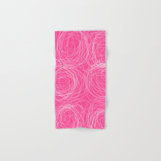 Abstract white circles and dots - abstract pattern - on pink Hand & Bath Towel
