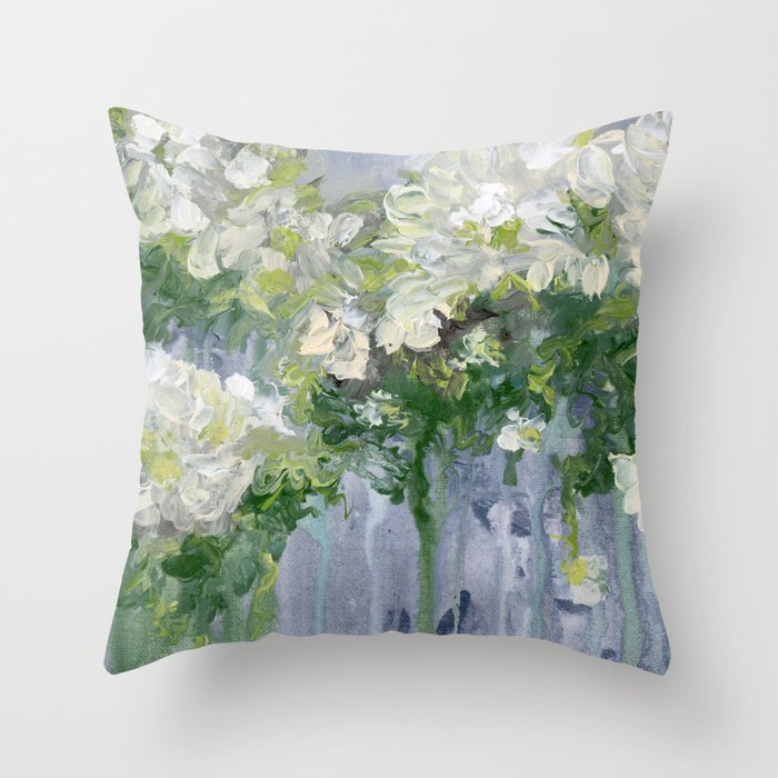 White Flowing Flowers Throw Pillow