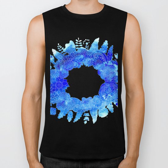 Blue Floral Pattern 01 Biker Tank