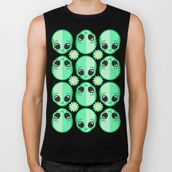 Happy Alien and Daisy Nineties Grunge Pattern Biker Tank