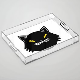 Creepy black cat cartoon animal illustration Acrylic Tray