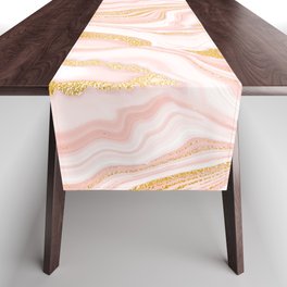 Pink marble and gold texture Table Runner