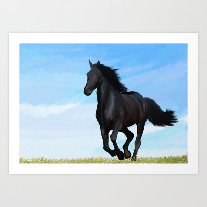 Running Black Horse Equestrian Painting Art Print By Elizadonovan