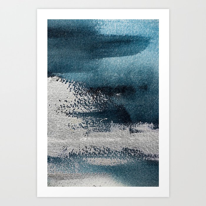 Gray Blue Abstract Painting  Art Print