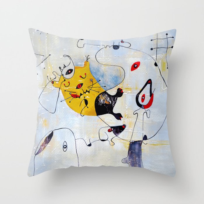 Cat. Inspired By Joan Miro Throw Pillow