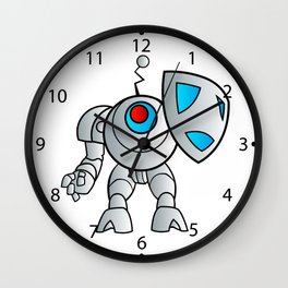robot with a shield Wall Clock