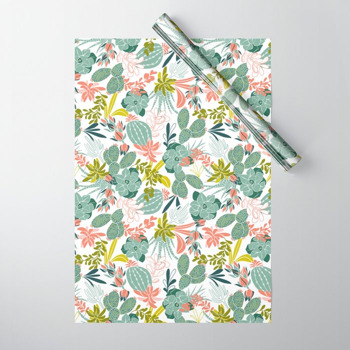 Succulent Garden White Wrapping Paper