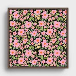Retro vintage pink daisies pattern  Framed Canvas