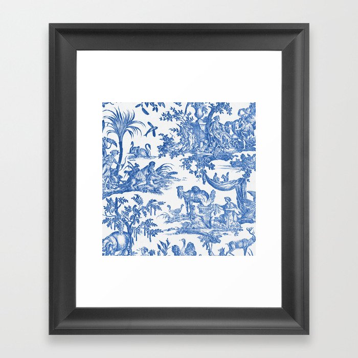 Blue and White Antique French Toile Chinoiserie Framed Art Print