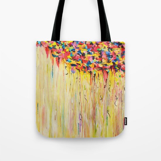 OPPOSITES LOVE Raining Sunshine - Bold Bright Sunny Colorful Rain Storm Abstract Acrylic Painting Tote Bag