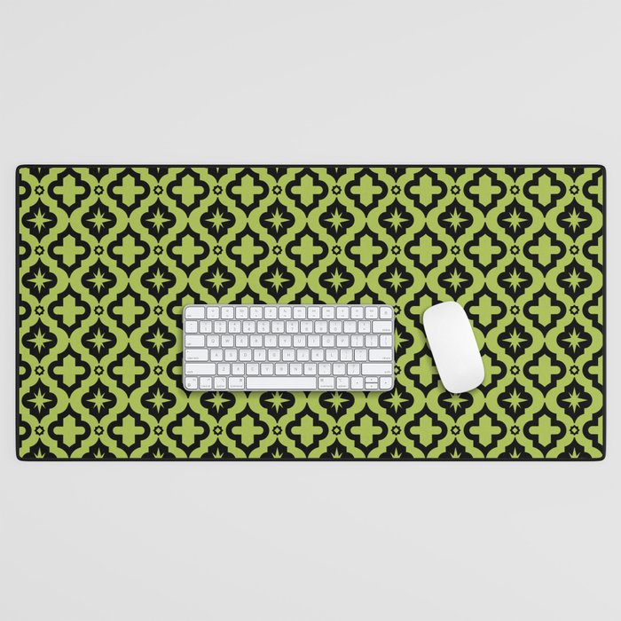 Light Green and Black Ornamental Arabic Pattern Desk Mat