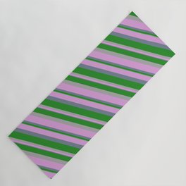 [ Thumbnail: Forest Green, Dark Gray, Plum, and Slate Gray Colored Stripes/Lines Pattern Yoga Mat ]