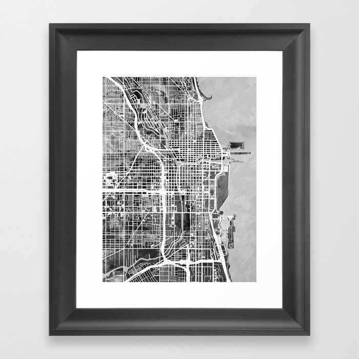 Chicago City Street Map Framed Art Print