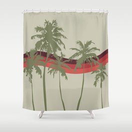 Green Retro Minimalistic Vintage Palm Tree Design  Shower Curtain