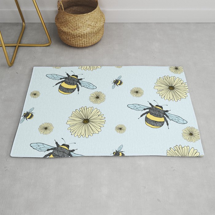 Bumble Bees and Flowers Rug