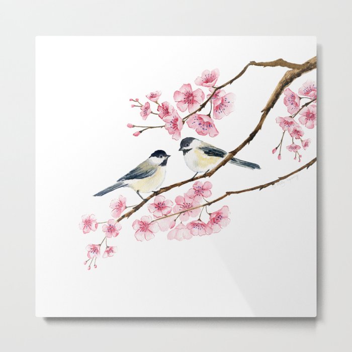 Chickadee and Cherry Blossom  Metal Print