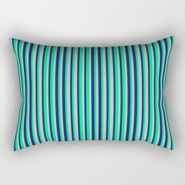 [ Thumbnail: Midnight Blue, Green, and Grey Colored Stripes/Lines Pattern Rectangular Pillow ]