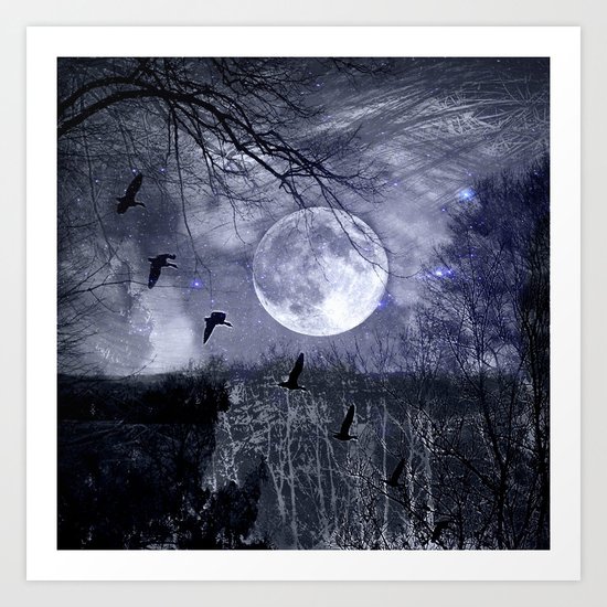 full moon in the woods Art Print