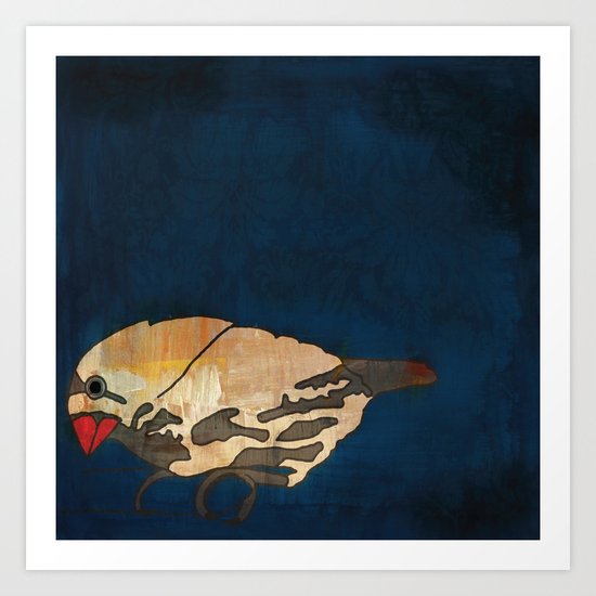 Finch on Blue Art Print