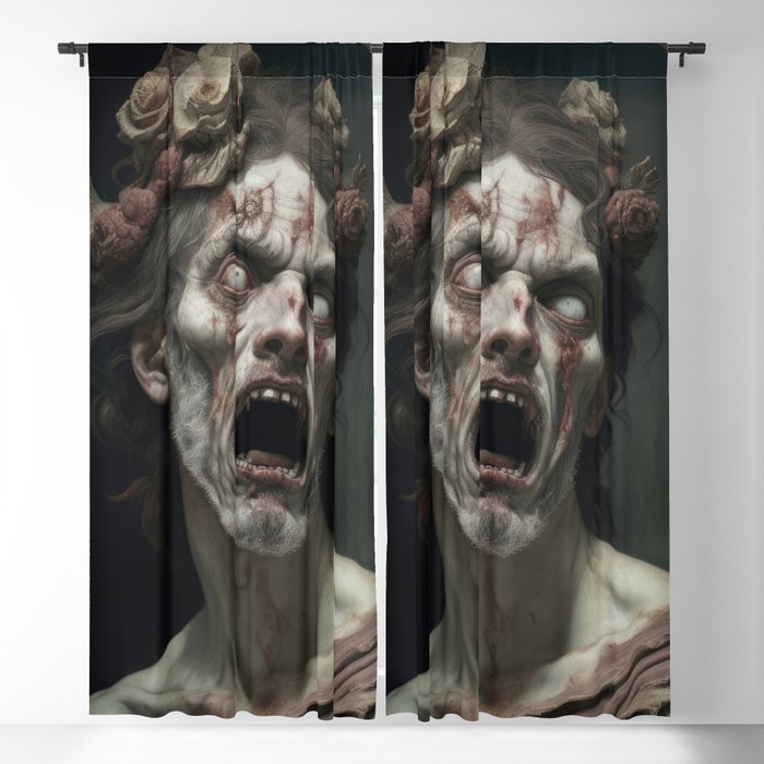 Renaissance Painting Vintage Floral Zombie Angry Zombie Michelangelo Inspired Blackout Curtain