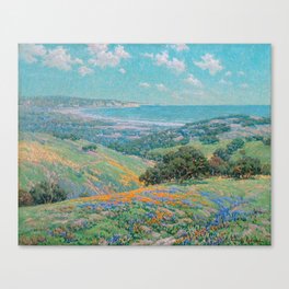 Malibu Coast, California with wild poppies floral seascape painting by Granville Redmond Canvas Print