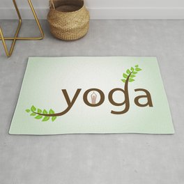Yoga asana and green leaves typography Area & Throw Rug