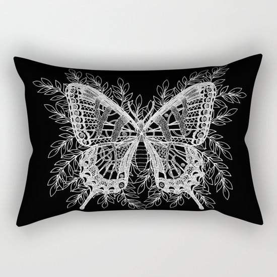 Black and White Butterfly Design Rectangular Pillow