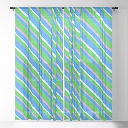 [ Thumbnail: Lime Green, Plum, Blue & Light Cyan Colored Pattern of Stripes Sheer Curtain ]