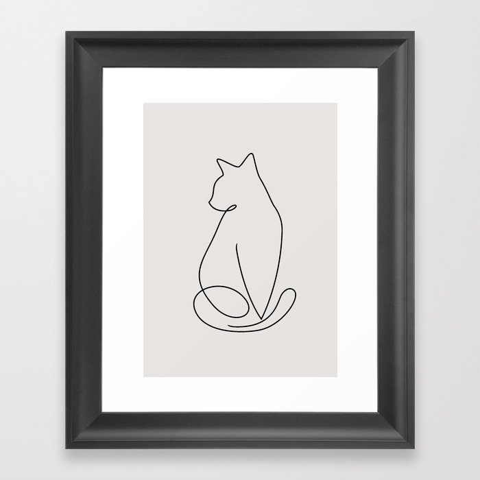 One Line Kitty Framed Art Print
