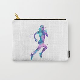 Girl Running Art Colorful Purple Pink Turquoise Watercolor Sports Art Carry-All Pouch