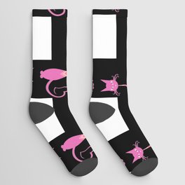 Pink Cat And Black Buffalo Plaid,Valentine Black Plaid Pattern, Pink Cat Pattern, Socks