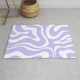 Retro Modern Liquid Swirl Abstract Pattern in Light Purple and White Area & Throw Rug