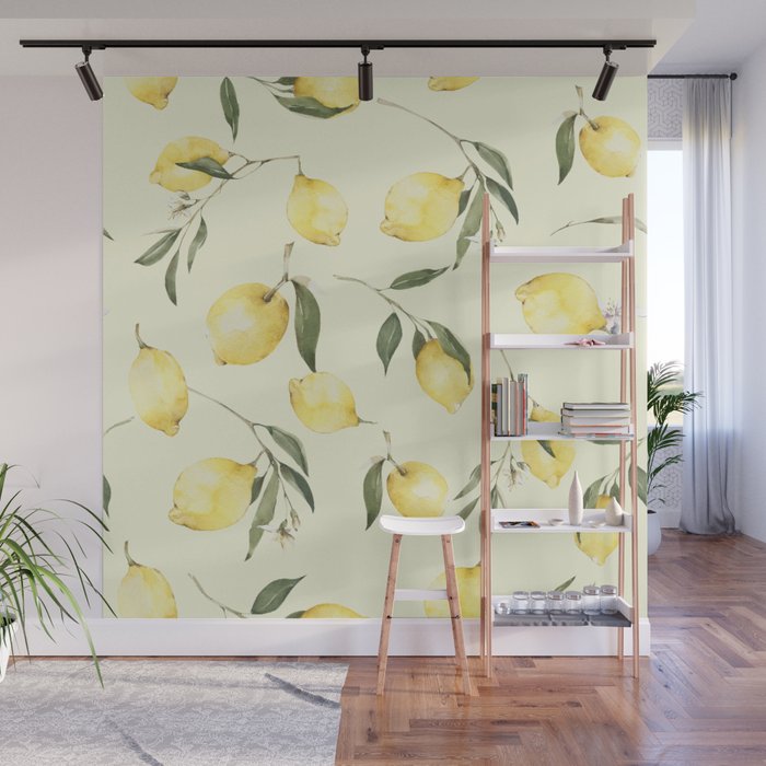 Lemon,citrus,summer,watercolour pattern Wall Mural