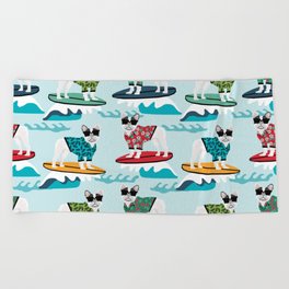 French Bulldog surfing pattern Beach Towel