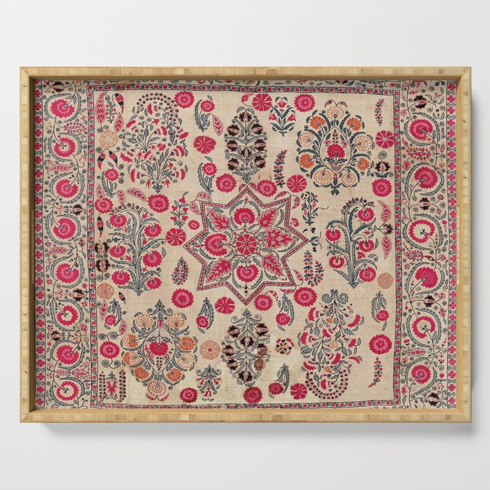 Ura Tube  Antique Tajik Suzani Embroidery Print Serving Tray