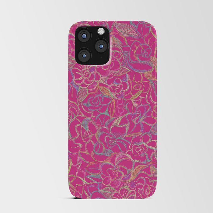 Magenta Stitch Roses iPhone Card Case